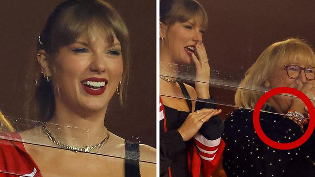 Taylor Swift and Donna Kelce support Travis Kelce at the Kansas City Chiefs game against the Denver Broncos at Arrowhead stadium.