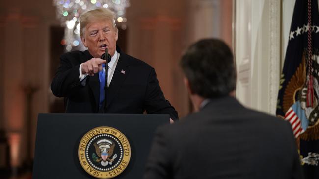 President Donald Trump and CNN journalist Jim Acosta during last week’s news conference in the East Room of the White House.