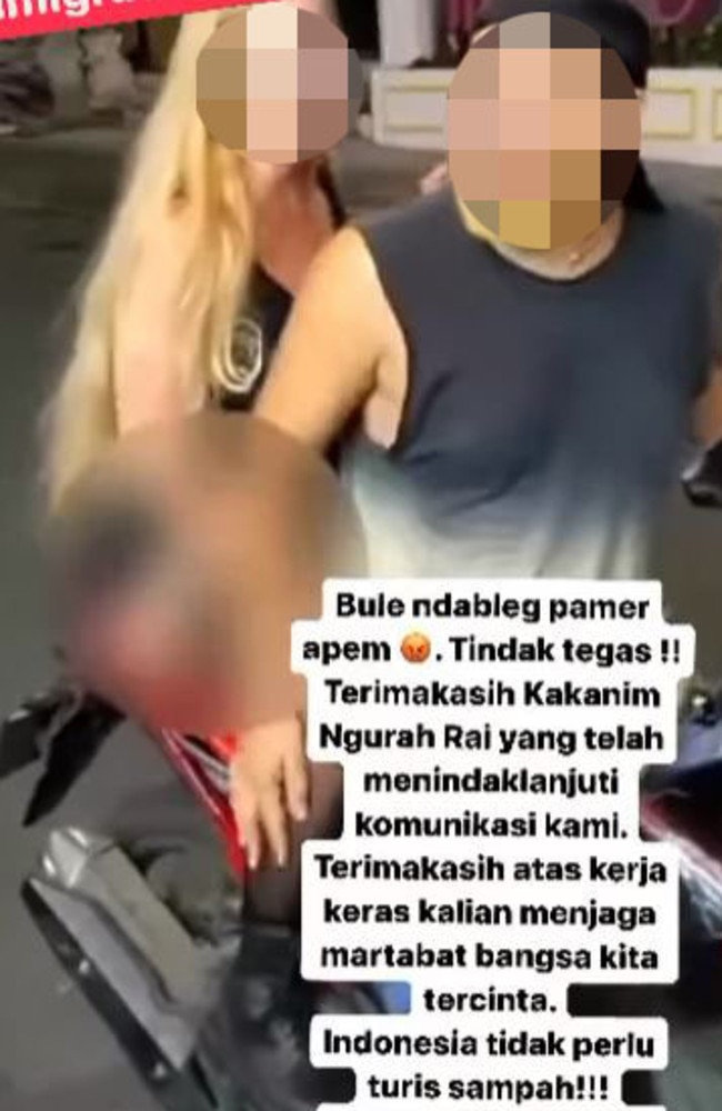 A Danish tourist has allegedly been arrested after she exposed her genitals on a motorbike in Bali.