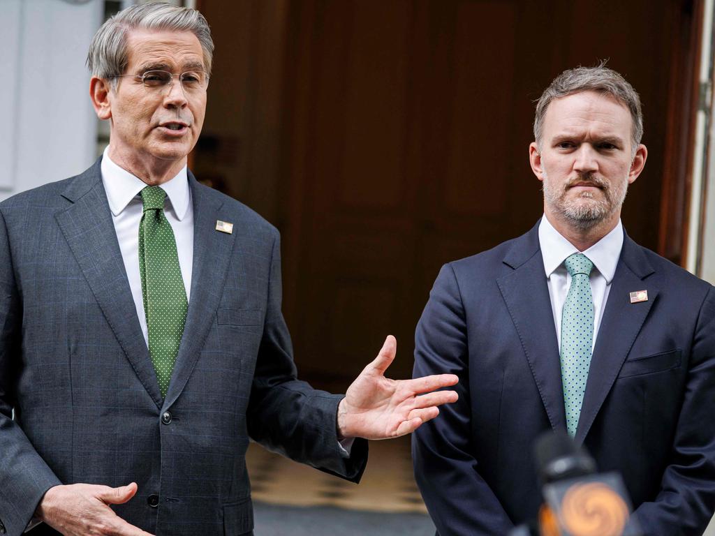 US Treasury Secretary Scott Bessent (L) and US Trade Representative Jamieson Greer after talks between seniors US and Chinese officials on tariffs at the residence of the permanent Swiss ambassador to the United Nations in Geneva on May 11, 2025. Picture: AFP.