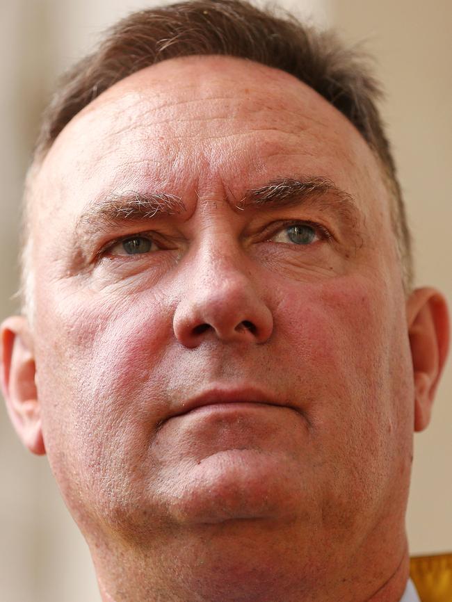 Peter Marshall, UFU Victoria Secretary speaks outside a Senate Inquiry at Parliament House, Melbourne. Picture: Mark Stewart