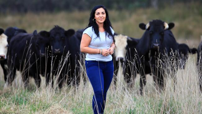 Victorian Farmers Federation president Emma Germano on her property near Mirboo North. Picture: Aaron Francis