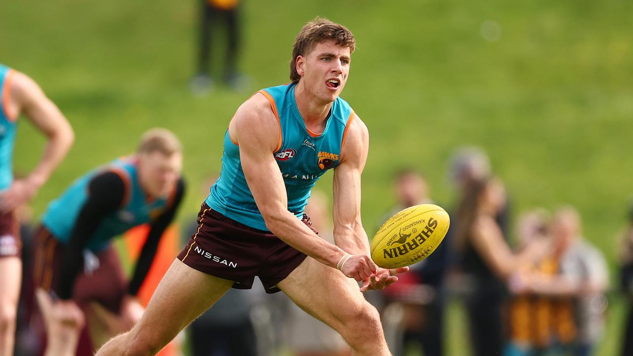 Hawthorn defender Jai Serong will play his 10th AFL game on Friday night in place of the injured Sam Frost. Picture: Morgan Hancock / Getty Images