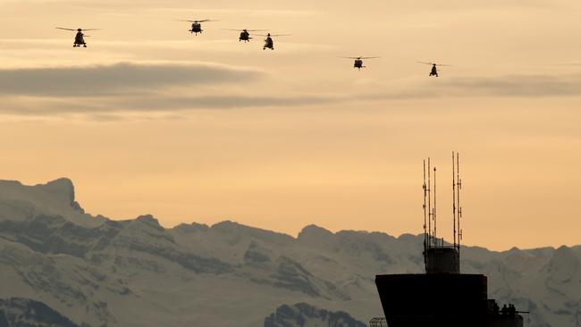 Donald Trump’s security vanguard approaches Zurich ahead of the arrival of the US President for the World Economic Forum in Davos. Picture: Reuters