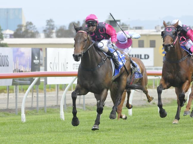 Jockey Nathan Thomas won on race favourite Roses of Joy in the Colin Biggers & Paisley Maiden Plate (1200m) on the Gold Coast. Picture Credit: Jessica Hawkins, Trackside Photography.