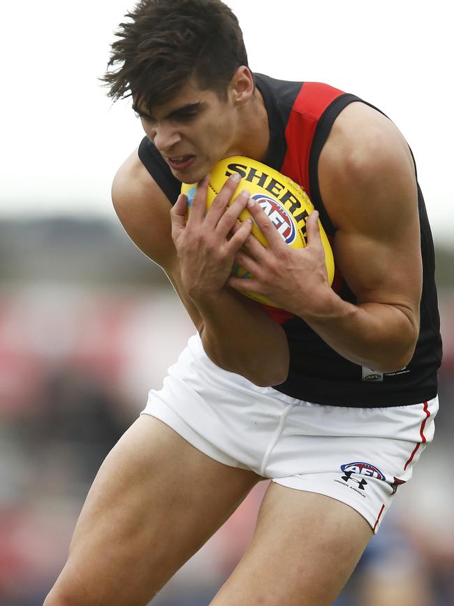 Brandon Zerk-Thatcher marks strongly in defence for Essendon.