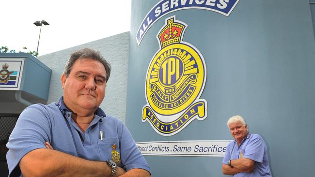 Totally and Permanently disabled ex Servicepersons association Townsville (TPI) members Trevor Mullins and Warren Duscha. Picture: Megan Taylor