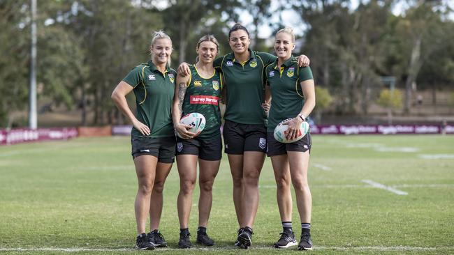 Qweekend - story on an Australian Jillaroos menstrual cycle education program being one of the most advanced in sport. Jillaroo's Meg Ward, Julia Robinson, Millie Boyle and Ali Brigginshaw. Pic Mark Cranitch.