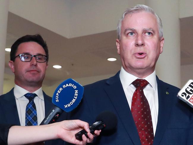 Members of the National Party held a closed door meeting in Parliament House in Canberra to elect a new Leader and  Deputy leader, after the resignation of Senator Bridget McKenzie. Michael McCormack retained the leadership and David Littleproud was voted in as the Deputy.Picture Gary Ramage