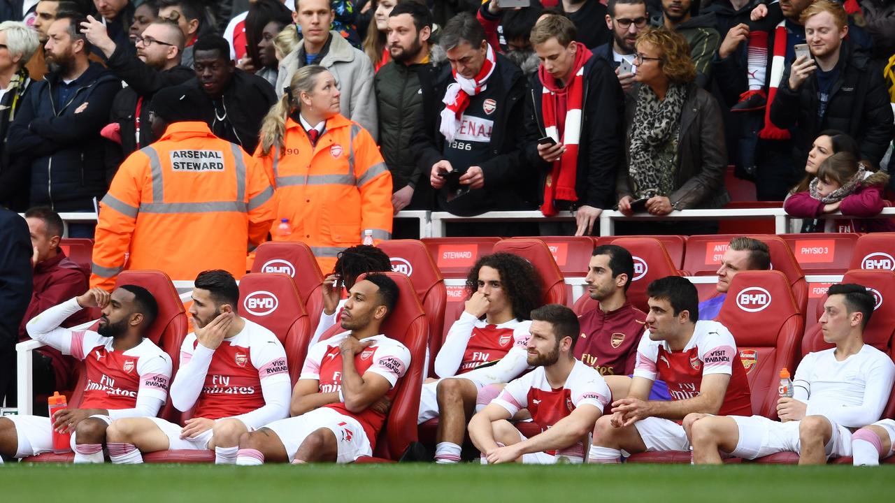 Arsenal players look dejected following a draw against Brighton &amp; Hove Albion at Emirates Stadium in London. Picture: Clive Mason/Getty 