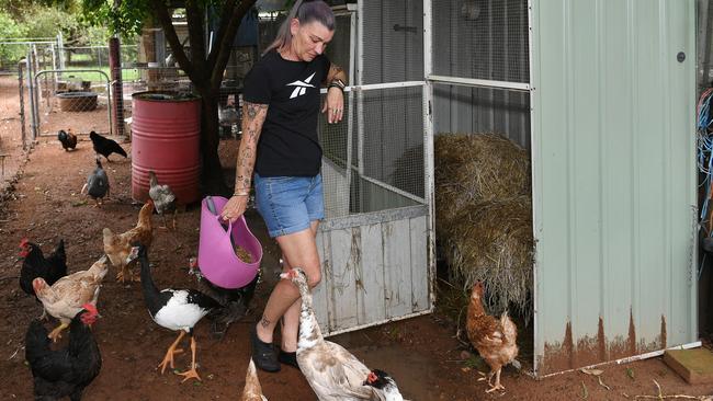 Michelle's Ark Animal Rescue Inc owner Michelle Bible, has been affected by the floods losing over $1000 worth of feed due to the flood waters. Picture: Shae Beplate.