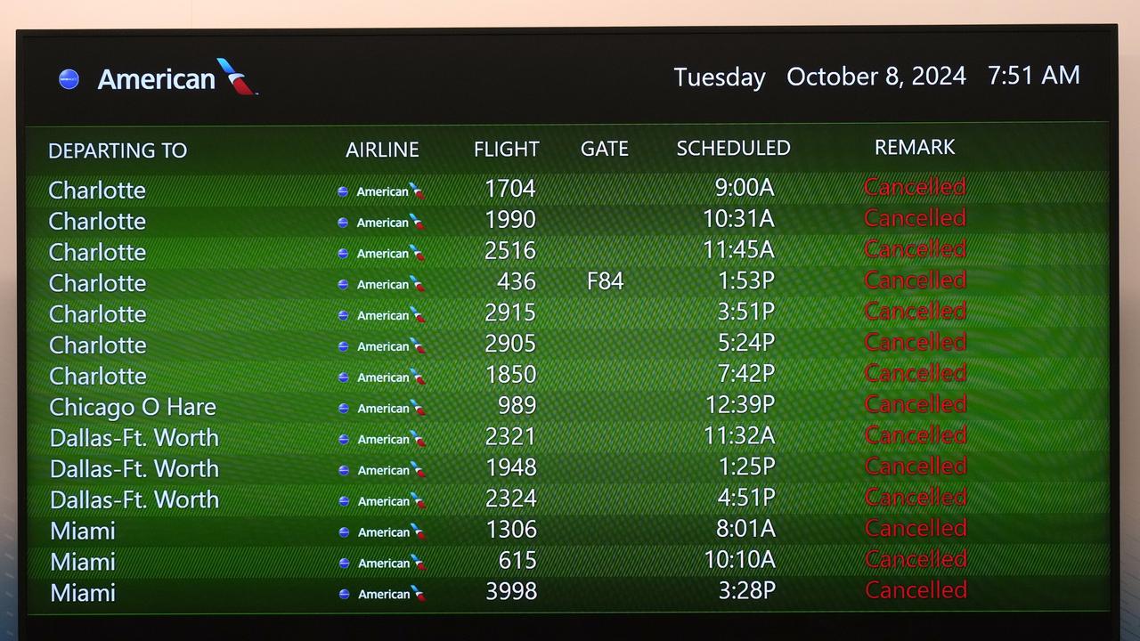 Hundreds of flights have been cancelled ahead of Hurricane Milton’s arrival. Picture: AP Photo/Chris O'Meara.