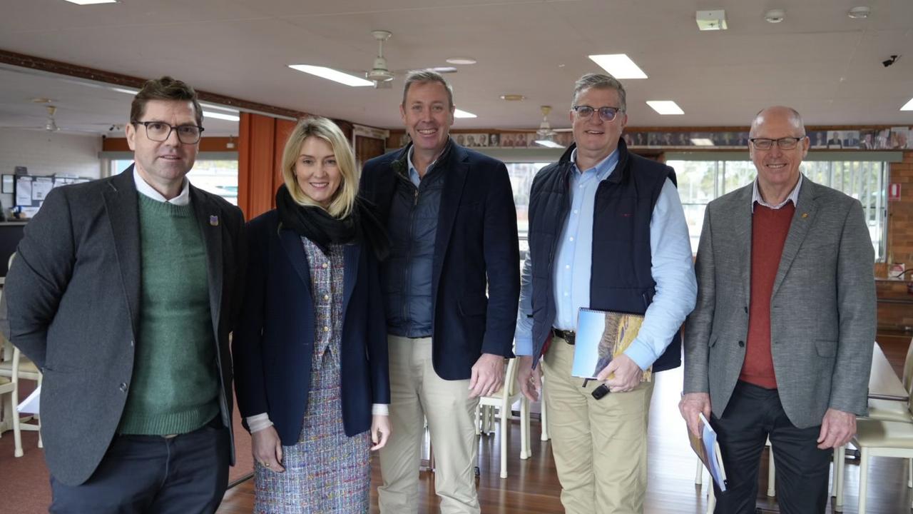 At the inaugural quarterly Toowoomba leaders meetings at the City Bowls Club – Toowoomba mayor Geoff McDonald and deputy mayor Rebecca Vonhoff, federal Groom MP Garth Hamilton, state Toowoomba North MP Trevor Watts and state Condamine MP Pat Weir.