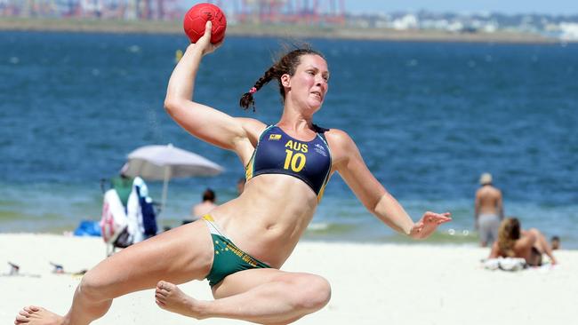 Team manager and Allira Hudson-Gofers at the Junior Beach Handball Squad Training Camp at Brighton Beach, Brighton-Le-Sands. Picture: Craig Wilson