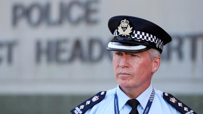 Chief Superintendent Brian Swan speaking at Logan Police Station this afternoon. Picture: Nigel Hallett