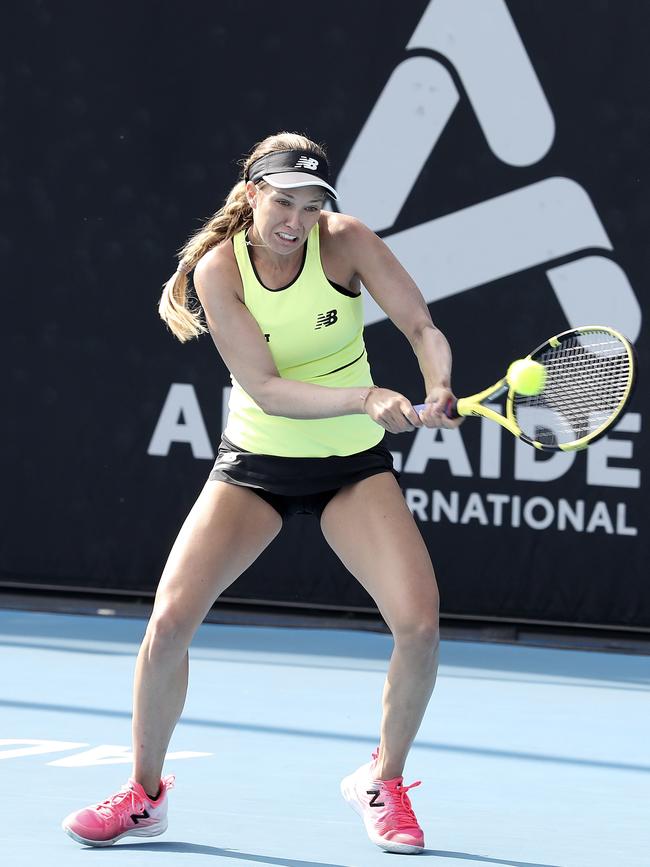 Danielle Collins in action at the Adelaide International.