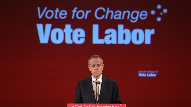 Opposition Leader Bill Shorten addressing a final week campaign rally. Picture: Kym Smith