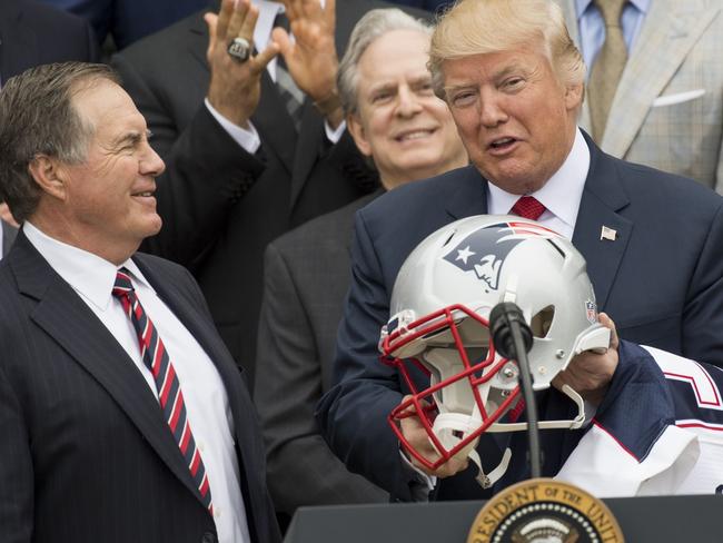 US President Donald Trump during a ceremony honouring the 2017 Super Bowl Champions on the South Lawn of the White House in Washington in his first term as president. Picture: AFP