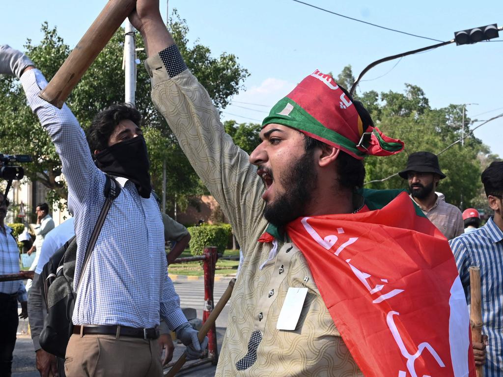 Pakistan Tehreek-e-Insaf (PTI) activists protest Khan’s arrest. Picture: Arif Ali/AFP