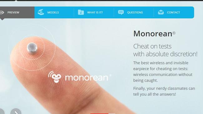 Screen grab on Monorean website., offering ways to “Cheat on tests with absolute discretion".