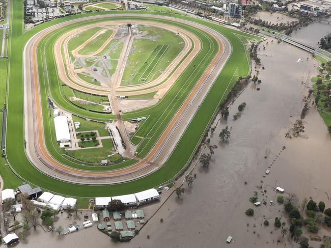 Melbourne water says it will reassess the Flemington Racecourse flood wall. Picture: David Caird