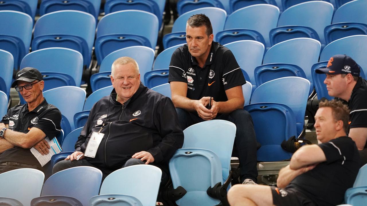 Stephen Silvagni and Carlton’s recruiting team at the 2019 draft combine. Picture: AAP Image/Michael Dodge