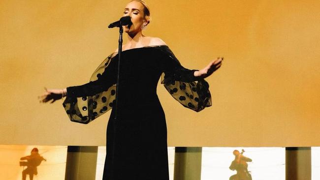 Adele wearing a Nina Ricci dress during her residency at Las Vegas. Picture: Raven B Varona