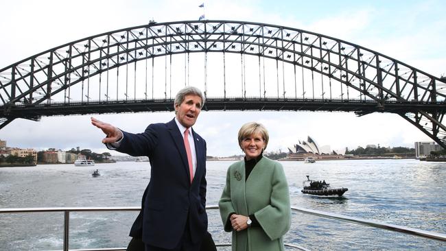 With US Secretary of State John Kerry on Sydney Harbour in 2014 for the annual Australia-United States Ministerial Consultations. Picture: Kym Smith