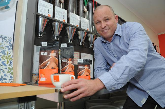 Sexi Coffee store-owner Jasen Barrie celebrates the stores ninth birthday. Photo: Megan Pope / Fraser Coast Chronicle. Picture: Megan Pope FRA070912sexicoffee1