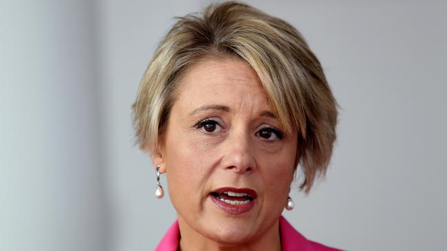 Senator Kristina Keneally at a doorstop at Parliament House in Canberra.