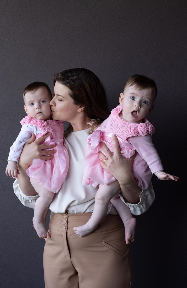 Sierra Olave with Evelyn (white sleeves) and Genevieve (pink sleeves). Picture: David Kelly