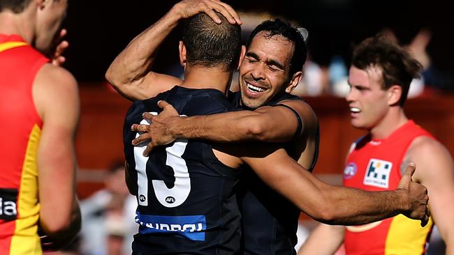 Eddie Betts and Chris Yarran during their playing days at Carlton.