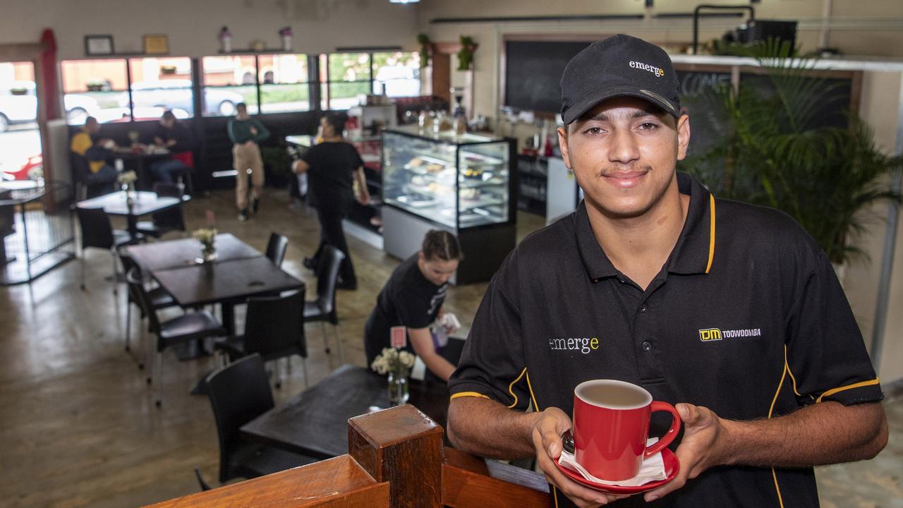 Tyreece Hiles working at Emerge. Emerge Cafe has opened in its new home in Railway St. Sunday, May 2, 2021. Picture: Nev Madsen.