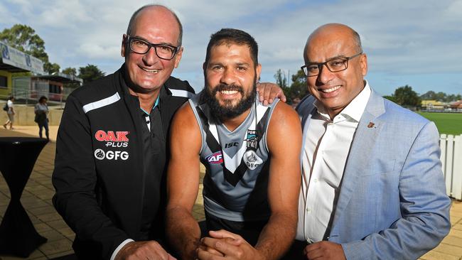 David Koch, Port Adelaide’s Patrick Ryder and Sanjeev Gupta. Picture: Tom Huntley