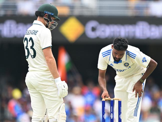 Mohammed Siraj plays mind games with Marnus Labuschagne. Picture: Getty Images