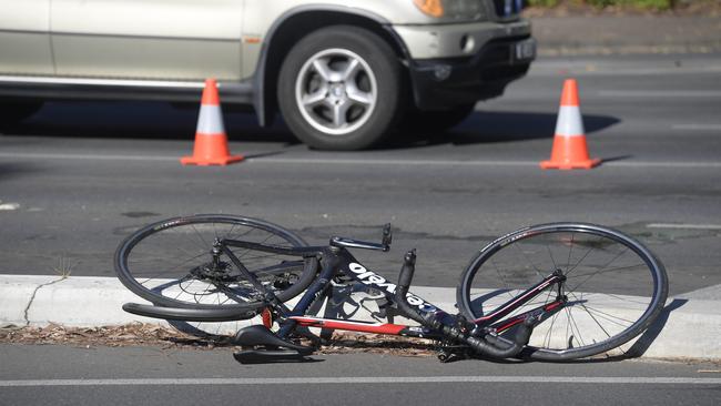 Police responded to the scene after reports of a car colliding with a bike. Picture: NCA NewsWire/ Roy VanDerVegt