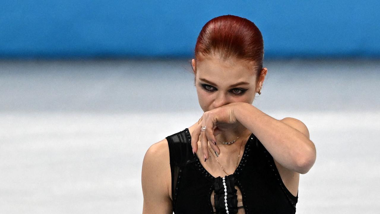 Silver medallist Russia's Alexandra Trusova was left in tears. Photo by Kirill KUDRYAVTSEV / AFP