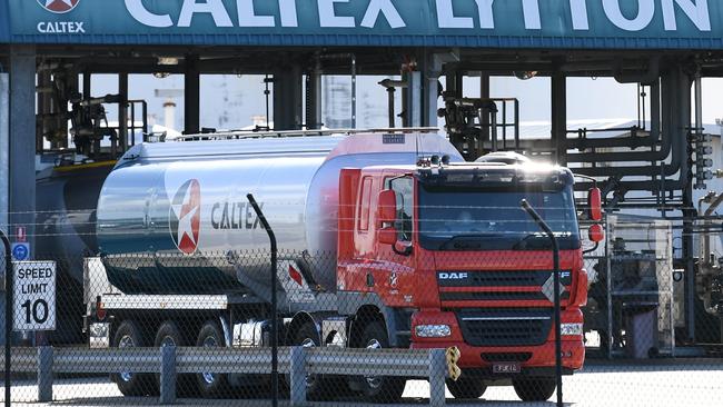 A fuel tanker is seen at the Caltex refinery in Brisbane. Picture: AAP Image/Dan Peled.