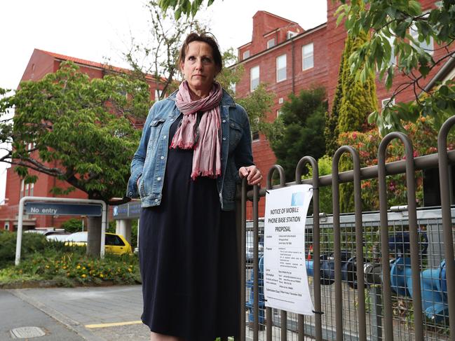 Janina Murrell is concerned about the plan to install a mobile phone tower on the roof of Calvary Hospital. Picture: NIKKI DAVIS-JONES