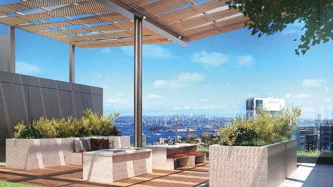 Artist's impression of the rooftop garden at The Miller, North Sydney