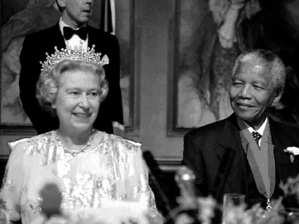 Queen Elizabeth with Nelson Mandela at a state banquet in 1995.