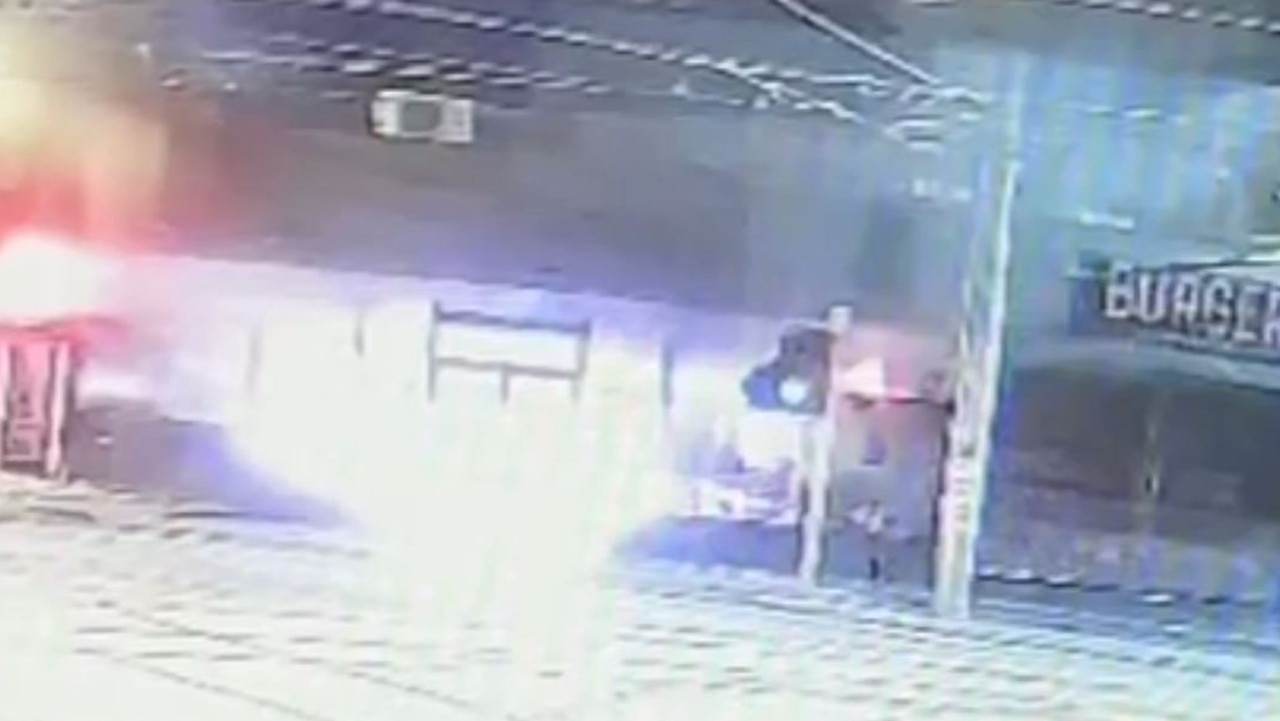 Grainy CCTV footage showed the moment the popular burger joint was torched. Picture: Supplied