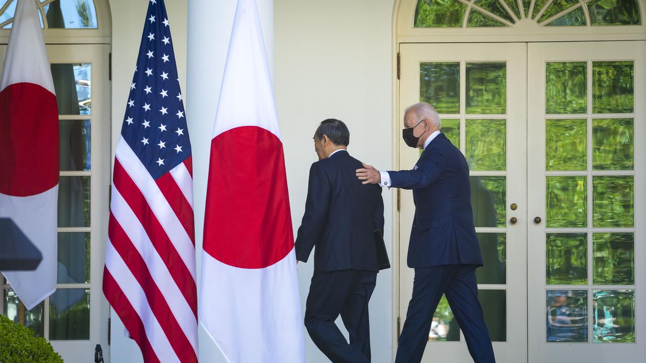 US President Joe Biden met with Japanese Prime Minister Yoshihide Suga in April 2021. Both leaders released their Joint Leaders' Statement that reaffirmed their ‘objections to China's unlawful claims and activities in the South China Sea’. Picture: Doug Mills