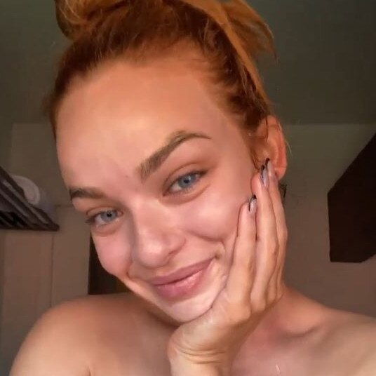 Former Bachelor star Abbie Chatfield shared a video from her bathroom declaring the $56 natural and vegan skincare item ‘stunning’. Picture: Instagram / Abbie Chatfield