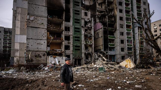 Forty-seven people died on March 3 when Russian forces hit residential areas, including schools and a high-rise apartment building (pictured), in the northern Ukrainian city of Chernihiv, officials said. Picture: Dimitar Dilkoff / AFP)