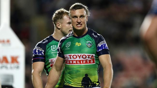 Panthers v Raiders Round 7 NRL match at BlueBet Stadium, Sydney. Jack Wighton wearing the club's 2022 Anzac jersey. Picture: NRL Photos / Brett Costello