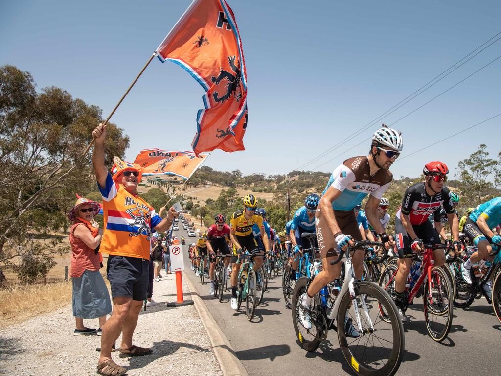 Tour Down Under 2020 Stage 1 Tanunda. Dutch fan Jack van Hoof (0409832147) cheers on the peloton on Breakneck Hill Rd. Picture: Brad Fleet