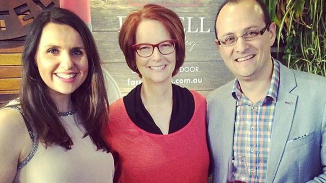 Mr Somyurek’s chief of staff Dimity Paul with former PM Julia Gillard and husband Raff Ciccone.