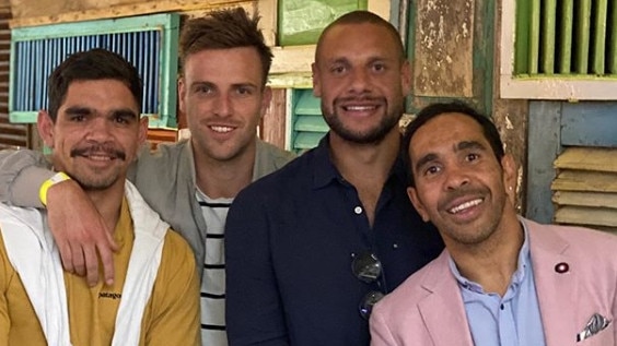 Charlie Cameron, Brodie Smith, Cam Ellis-Yolmen and Eddie Betts at his Adelaide farewell party at The Moseley Bar and Kitchen this weekend. Picture: Instagram.