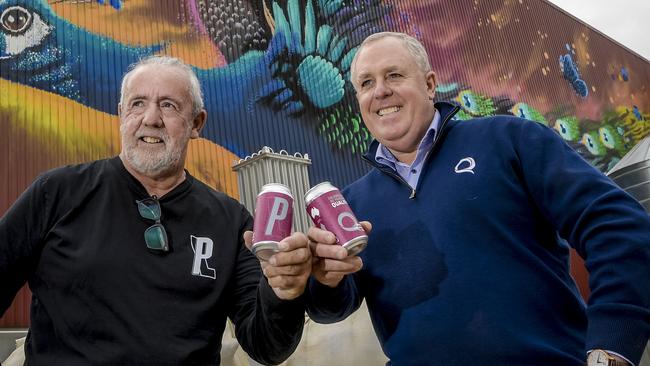 Pirate Life co-founder Michael Cameron and Quality Wool founder Mark Dyson with the new beer celebrating Quality Wool’s 30th anniversary. Pic: Roy VanDerVegt